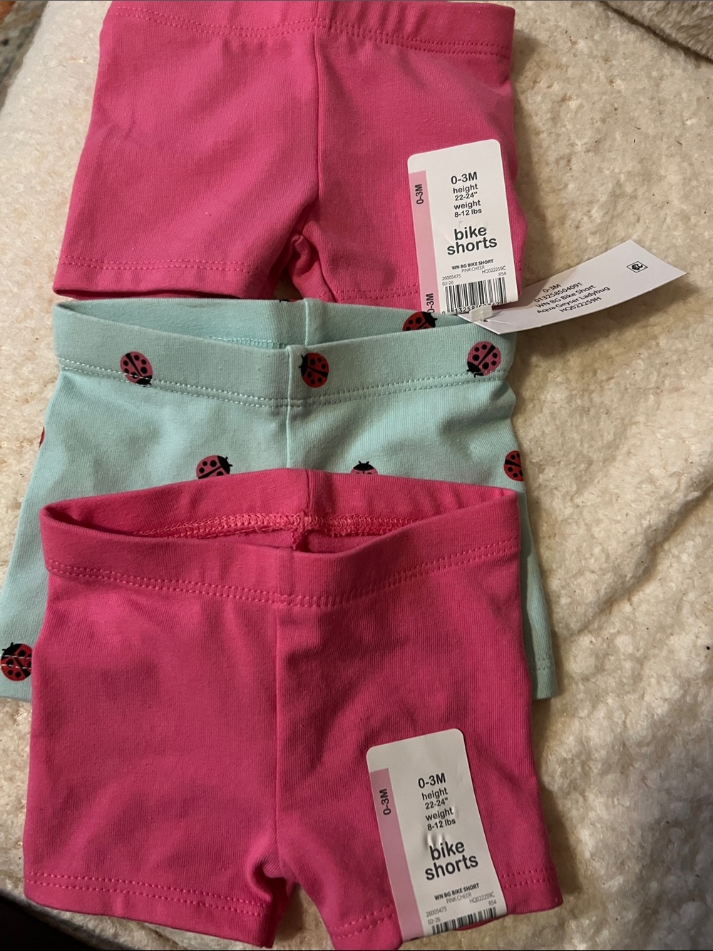 Baby Girls' Pink and Mint Ladybug Bike Shorts - 3 Pack